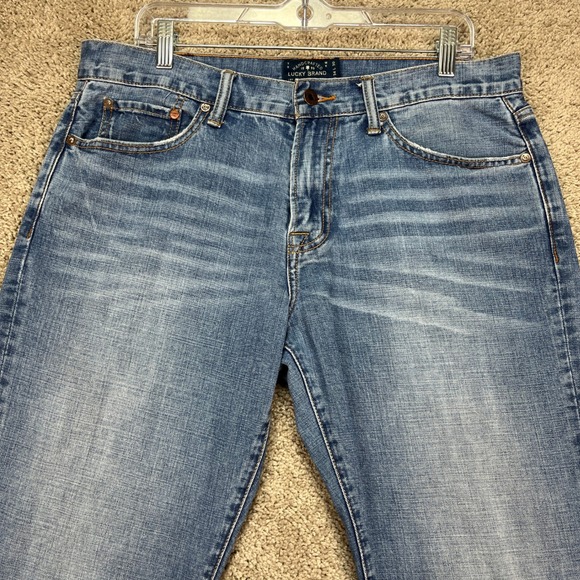 Lucky Brand 221 Original Straight‎ Mens Blue Denim Jeans Size 34x30 Distressed